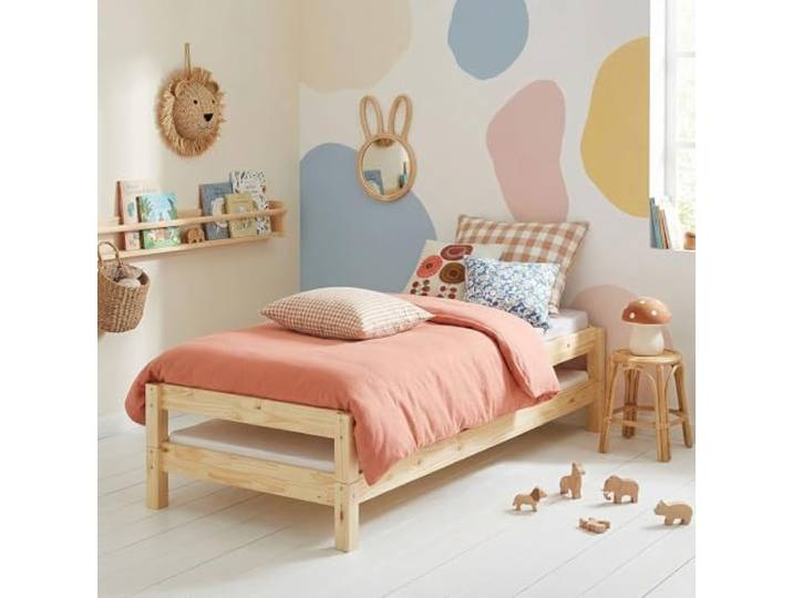 IDIMEX Stapelbett RINO 90x200 cm 2er Set in Natur aus Kiefer Massivholz, Kinderbett mit Gästebett aus massivem Holz, platzsparendes Stapelliege Massivholzbett