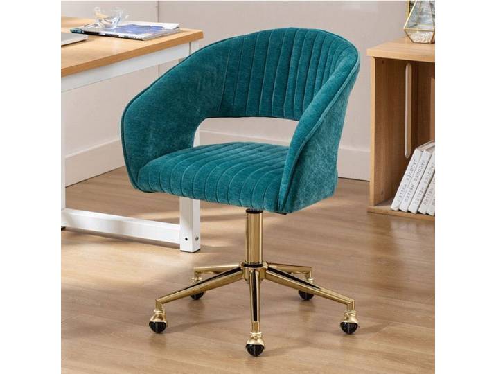 Wahson Chaise de Bureau à roulettes Fauteuil de Bureau avec Siège Pivotant Chaise Bureau Plaqué Or Chenille Bleu Sarcelle