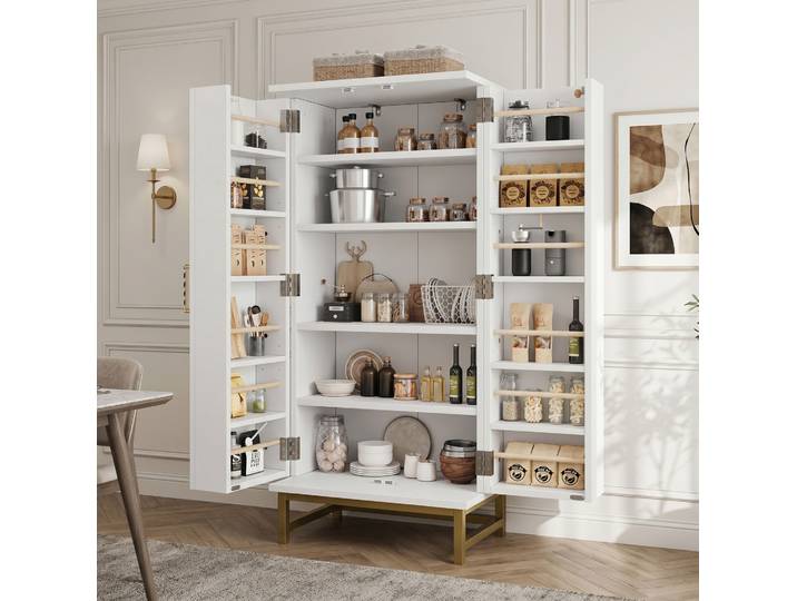 Armoire De Rangement De Cuisine 60x40x130 Cm Avec Étagères Réglables\, Panneaux Bois Blanc Redom