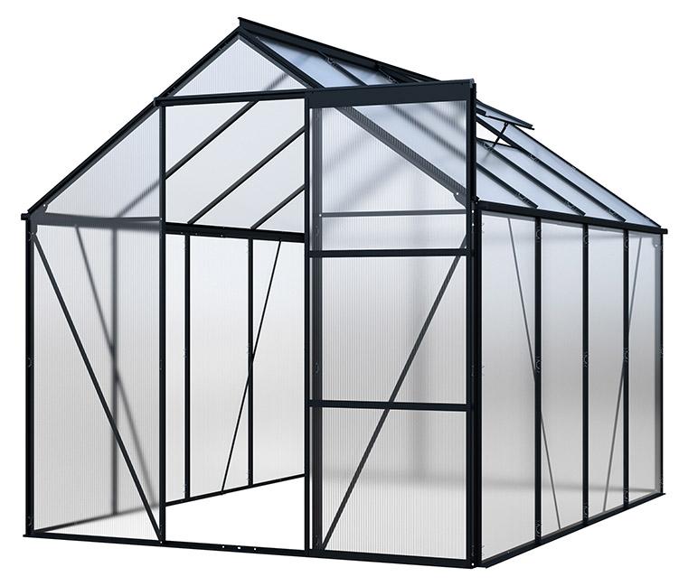 HOME DELUXE Eco Gewächshaus WALENA - Schwarz Matt, Aluminium/PC-Panels (252 × 190 × 193 cm) | UV-Schutz, Schiebetür