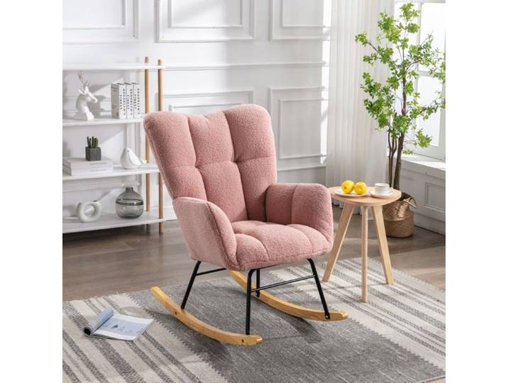 Bladez - Fauteuil à bascule en peluche teddy rose design capitonné et assise rembourrée silencieux - Rose