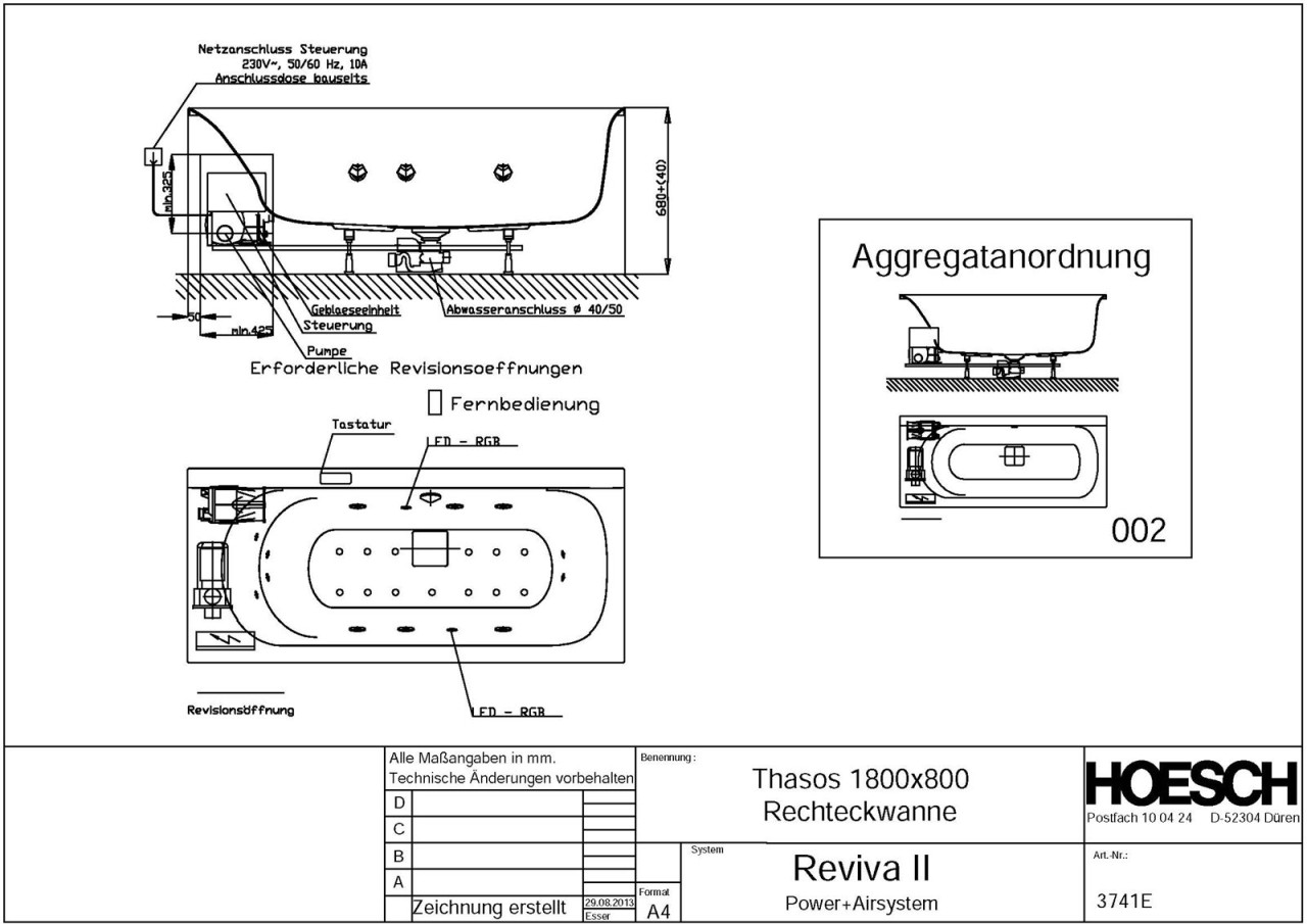 Hoesch Whirlwanne Thasos Rechteck 1800x800 3741E.010305002