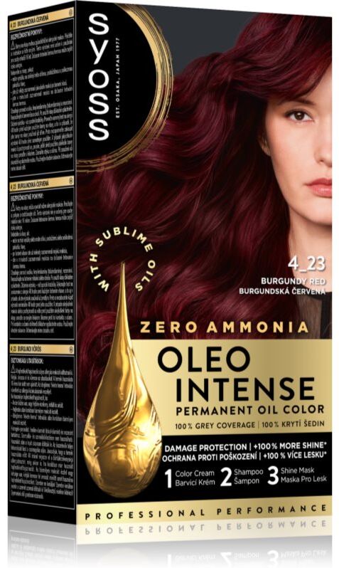 Syoss Oleo Intense coloration cheveux permanente à l'huile teinte 4_23 Burgundy Red 1 pcs