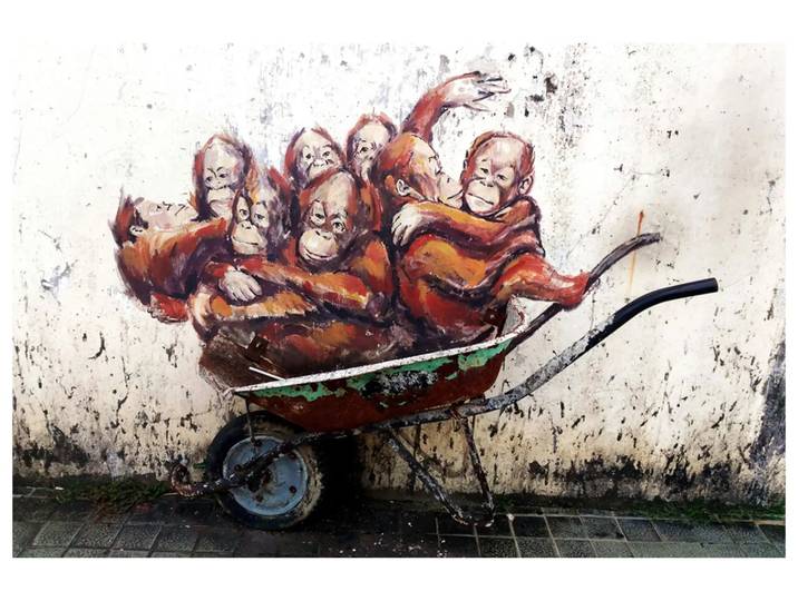 Digitaldruck auf Glas Street Art mit Orang-Utans image LAND