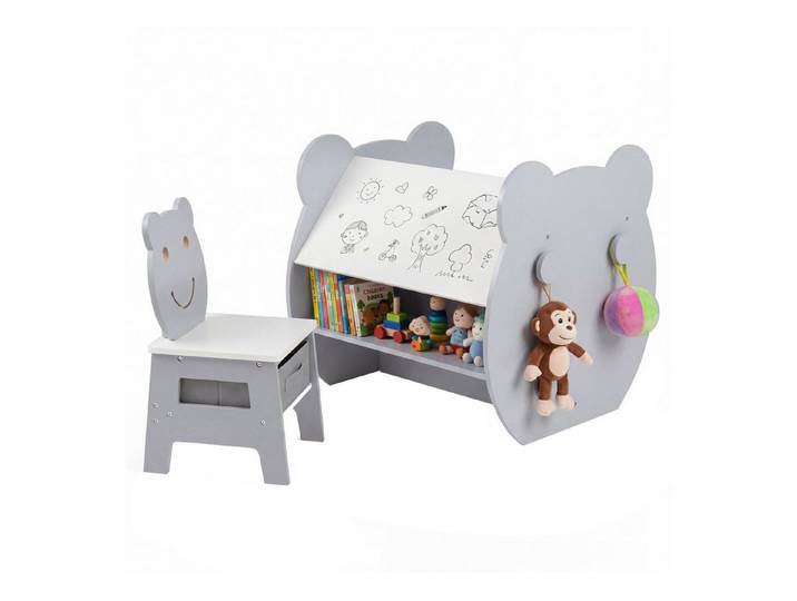 KOMFOTTEU Kindersitzgruppe, (2-tlg), mit wendbarer Whiteboard- und Kreidetafel, Stauraum & Haken