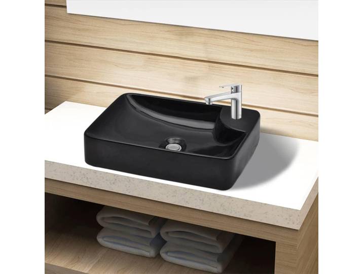 Vidaxl -Spüle mit Tap -Loch\, Keramik\, schwarz