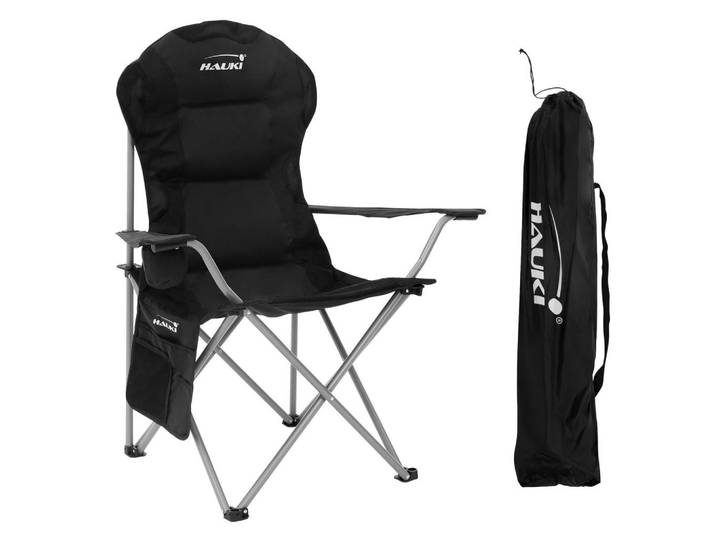 Hauki Campingstuhl schwarz, Schwarz, Metall, 95x110x56 cm, Gartenmöbel, Gartensessel, Gartenklappstühle