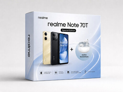 Realme Note 70T smartphone 17,1 cm (6.74'') Doppia SIM Android 15 4G USB tipo-C 4 GB 256 GB 6000 mAh Nero  + TechLife Buds bianche