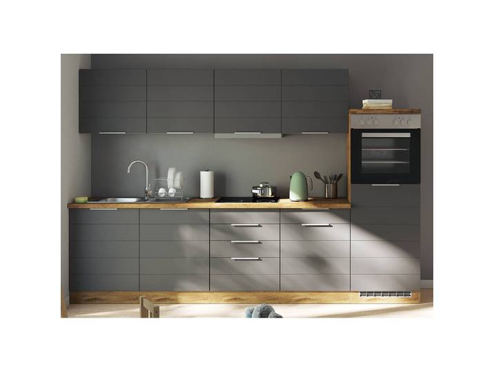 Kühlschrank-Ofenumbauschrank FLORENZ - Wotaneiche-grau matt, 1 Tür, 1 Nische für Ofen, 1 Nische für Kühlschrank