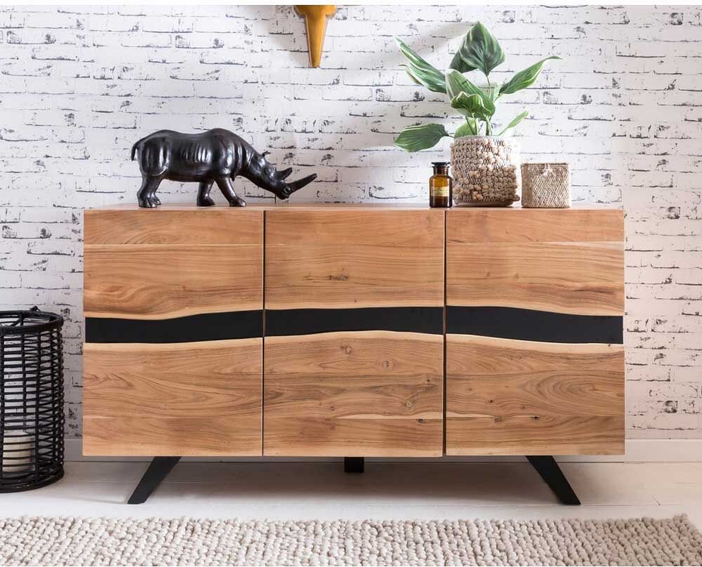 Pharao24.de Wohnzimmer Sideboard aus Akazie massiv Metall