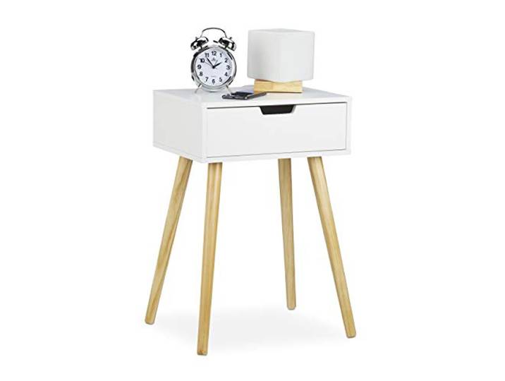 Relaxdays Nachttisch weiß, modernes & skandinavisches Design, weiß/Natur