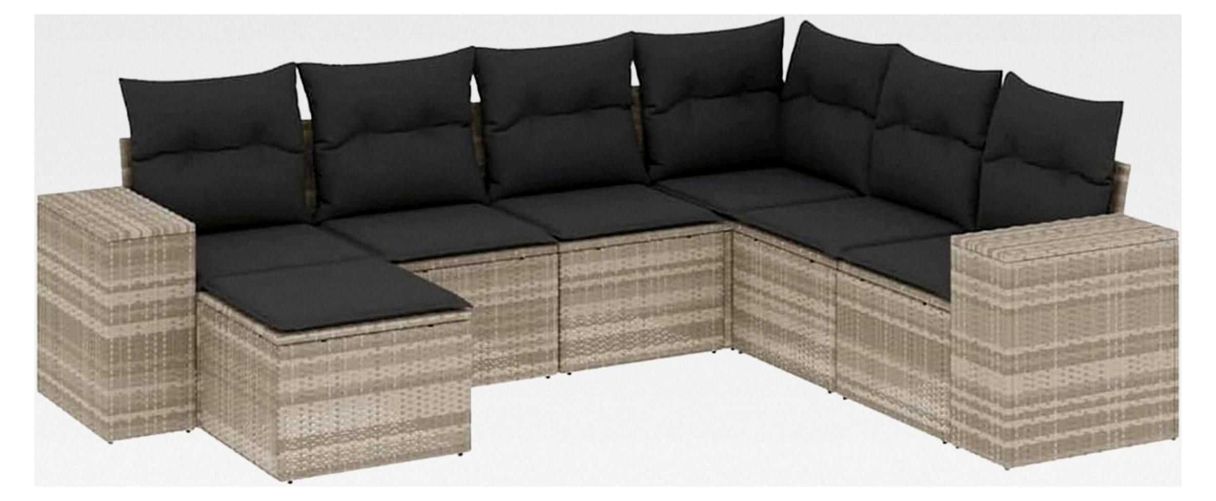 Garten-Sofagarnitur Ecksofa Hellgrau PE-Rattan 62x62x69cm für Terrasse und Innenhof - UV-beständig