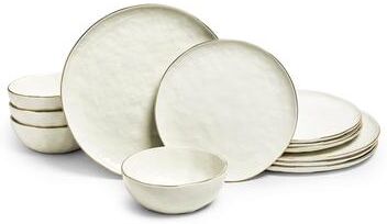 Sango Gansevoort 12-Piece White Porcelain Dinnerware Set - Service for 4, Plate & Bowl Set