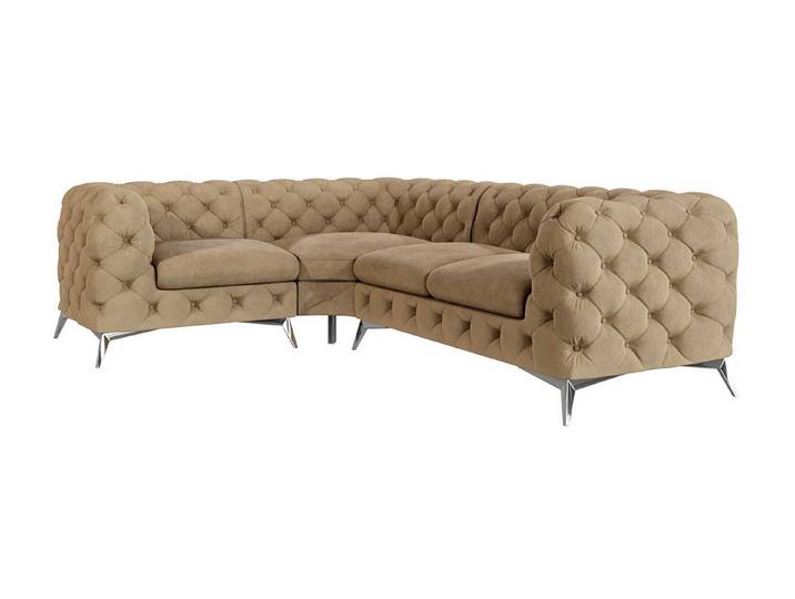 S-Style Möbel Ecksofa Kalina, Chesterfield mit silbernen Metall Füßen, mit Wellenfederung