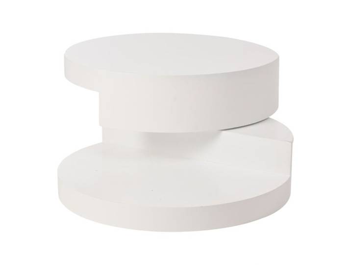 Table basse cylindrique blanche en MDF avec plateau pivotant 360° et LED 70 x 70 x 35 5 cm