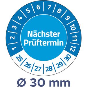 Zweckform Prüfplaketten 6990, nächster Prüftermin, 2025-2030, blau, Ø 30mm, abziehsicher, 80 Stück