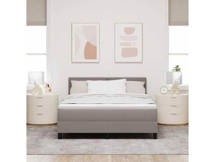 KTHLBRH Boxspringbett Taupe 160 x 200 cm Stoff Kopfteil verstellbar, 2 Höhen, mittlere Matratze, Holzgestell, max. 280 kg