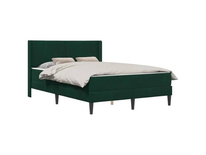 HBBMGYD Bett mit Matratze, Velours, Grün, 140 x 190 cm Lattenrost inklusive, Kopf aus Sperrholz, Taschenfedern, Nassreinigung, rechteckige Form