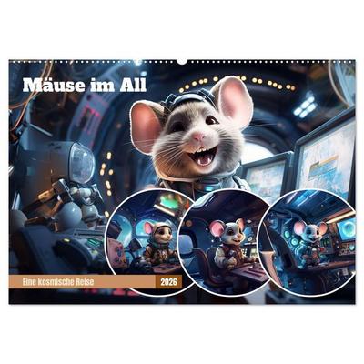Mäuse im All (Wandkalender 2026 DIN A2 quer), CALVENDO Monatskalender