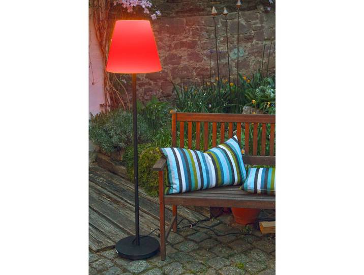 MEGATRON Megatron LED-Stehleuchte Danna runder Schirm IP44 Danna, dimmbar, schwarz, Aluminium, Modern
