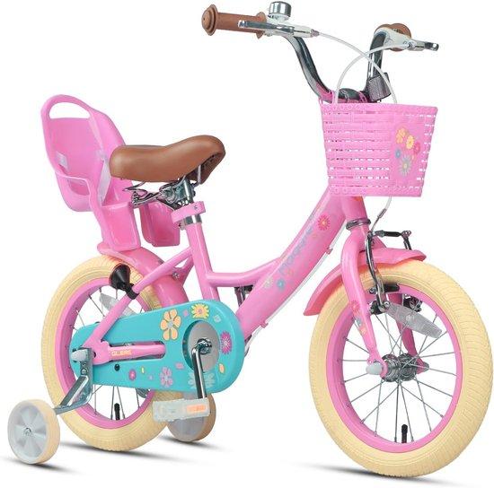 Mädchenfahrrad 12-20 Zoll mit Puppensitz, Korb und Trainingsrädern - für Kinder im Alter von 2-13 Jahren