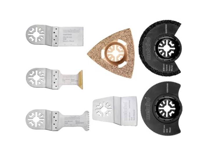 metabo Multitool Classic Kit de démarrage 7 pièces – Accessoires pour bois\, métal\, joints et spatules – Compatible avec PowerMaxx MT 12/18 & MT 400 Quick – Lames de scie\, plaque abrasive\, grattoir