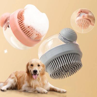 Smart Shopping Spot Pet Bath Brush With Shampoo Dispenser Soft Silicone Grooming Brush For Gentle Massages And Fur Cleaning pink