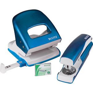 Leitz Heftgerät 5095-10-36, NeXXt WOW, inkl. Locher, mit Entklammerer, blau metallic, Heftleistung 30 Blatt