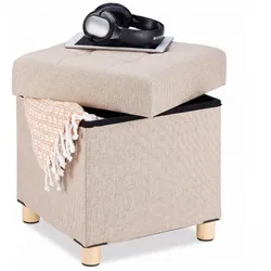 Relaxdays Sitzhocker mit Stauraum Beige,Hellbraun