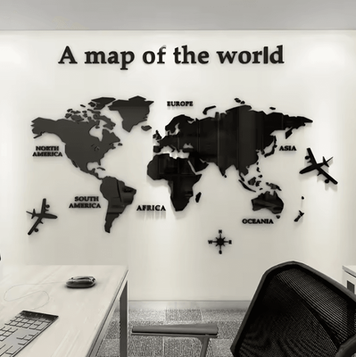 Inspire Curations Large 3D Acrylic World Map Mirror Wall Decor black xs 70cmx35cm