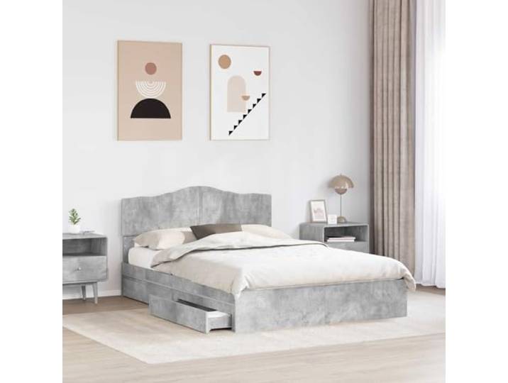 KTHLBRH Bettkasten 150 x 200 cm grau Beton Technisches Holz, Unterbettschubladen, modernes Design, einfache Montage