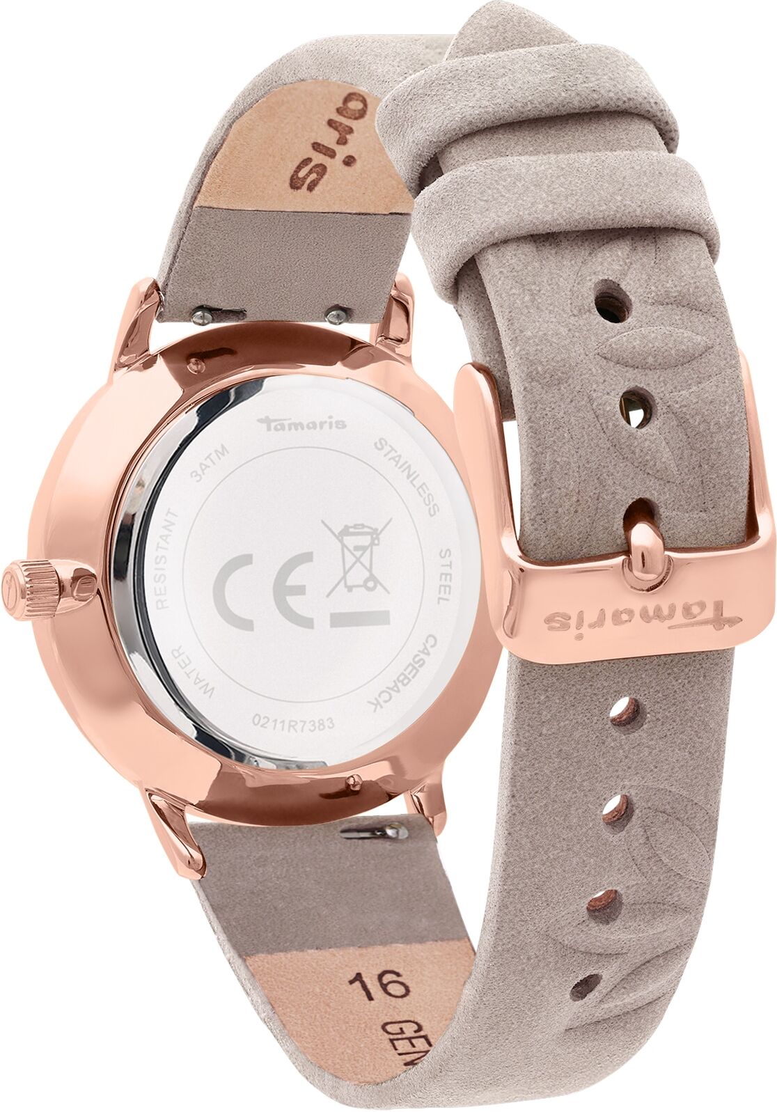 Quarzuhr TAMARIS, rosa (natur, silberfarben), Armbanduhren, Damen, roségoldfarben, Quarzuhr, Armbanduhr, Damenuhr, Lederarmband, analog