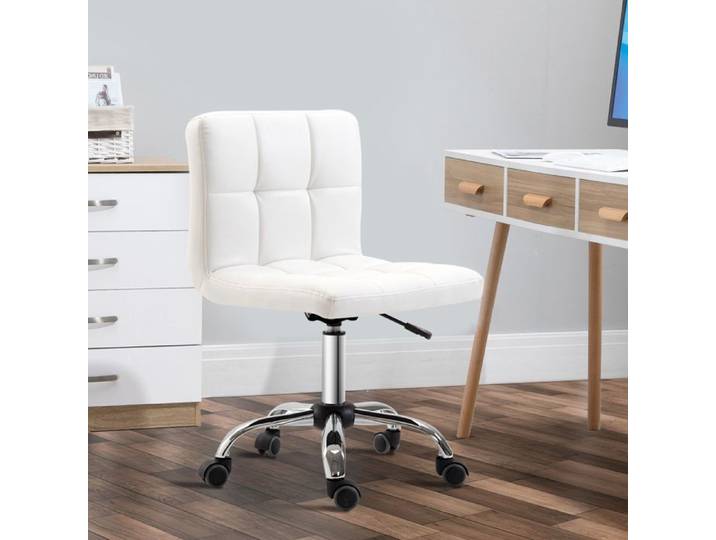 Chaise de bureau pivotante en simili cuir blanc structure en acier rembourrée 5 roulettes