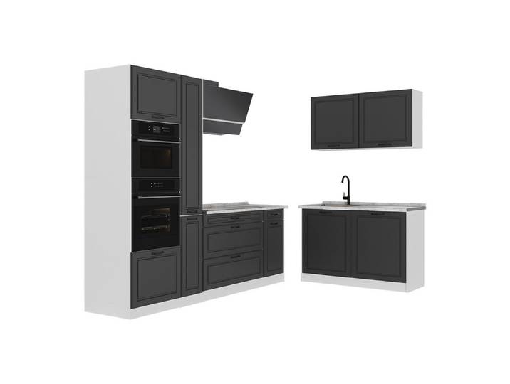 Vicco Winkelküche R-Line, Anthrazit Landhaus/Weiß, 230 x 120 cm Arbeitsplatte Marmor