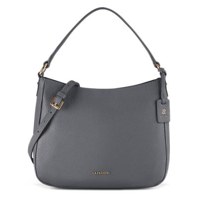 Schultertasche LAZAROTTI "Bologna Leather Hobo Schultertasche Leder 27 cm", Damen, Gr. B/H/T: 8cm x 22cm, grau, Leder, Taschen Schultertasche