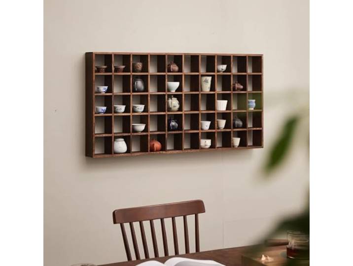 Blazea Tassenregal Wandmontiertes Kaffeetassenregal, Großer Teetassen-Organizer, Holzregal, Dekoratives Vintage-Regal, Kaffeetassen-Kollektion(6x8 48 Slots)