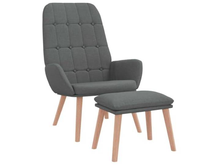 Fisinber Relaxsessel mit Fußhocker 2-tlg Set Polstersessel Dunkelgrau Dick gepolsterte Sitzfläche samt Beinablage für Erholung und gemütliche Lesestunden im Schlafzimmer oder Büro.
