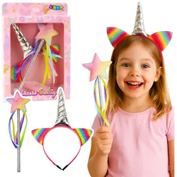 Einhorn-Horn-Ohren-Zauberstab-Haarband-Set