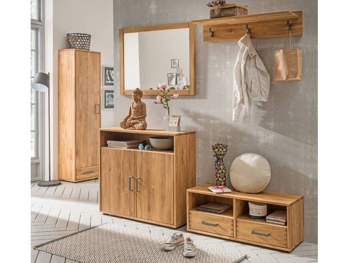 5-teilige Garderobe Mido aus massiver Wildeiche – Montierte Lieferung – 3%-Vorkasse-Rabatt