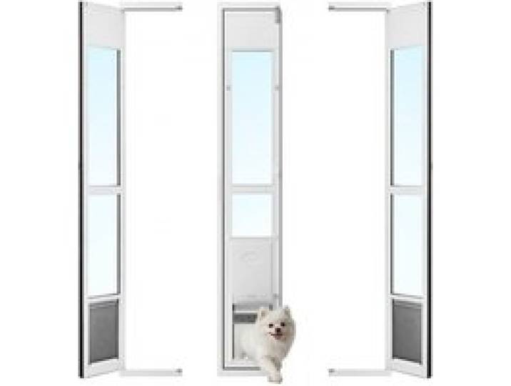 VEVOR Chatière pour Porte Coulissante en Verre, Porte pour Chien et Chat, Ouverture Pivotante à 180°, Hauteur Réglable de 1927 à 2049mm, Cadre en Alliage d'Aluminium, Rabat et Verrouillage, Taille M