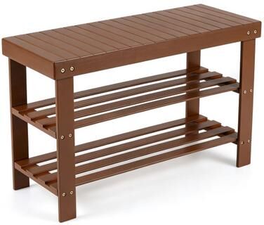 Costway 3-Tier Bamboo Shoe Rack Bench for Entryway-Brown