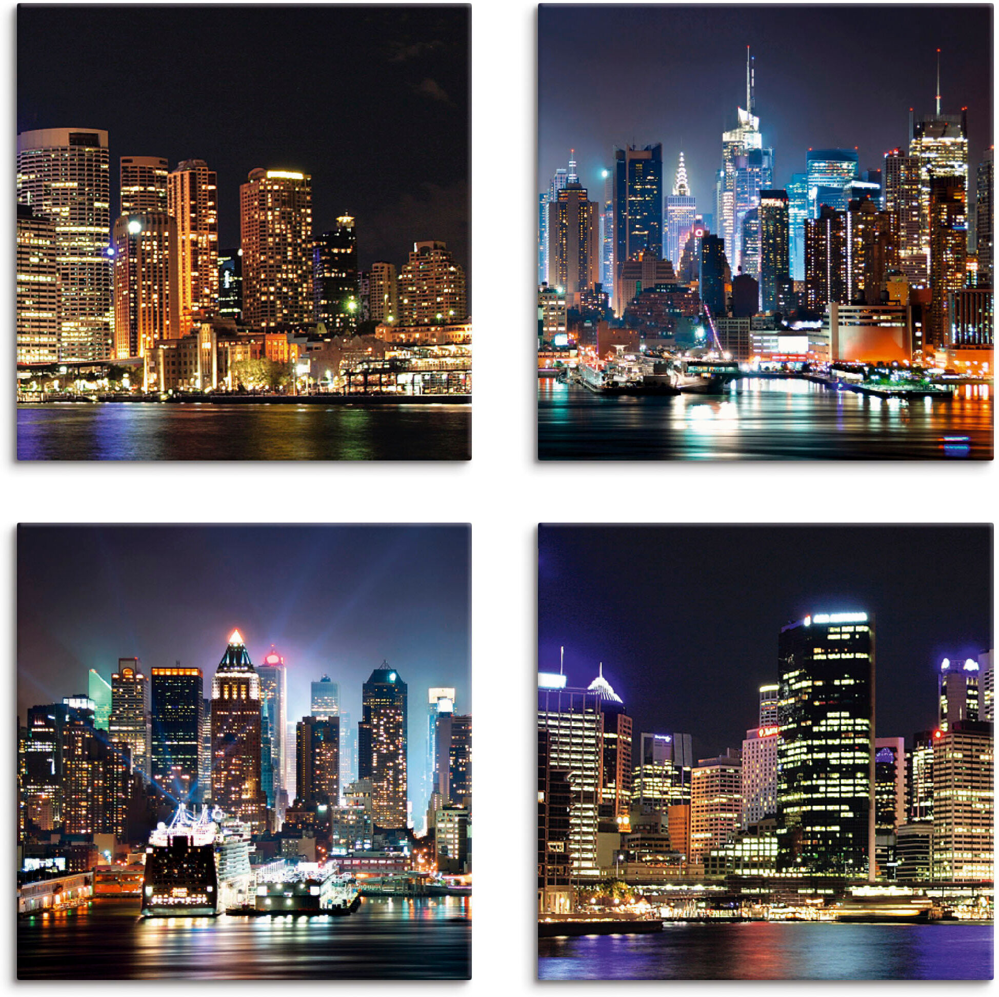 Leinwandbild ARTLAND "Sydney Hafen und New York Times Square", blau (farbe bild(er): blau), B:30cm H:30cm, Leinwand, MDF, Bilder, Leinwandbild, 4er Set, verschiedene Grössen farbe bild(er): blau B/H/T: 30cm x 30cm, Leinwandbild Städte quadratisch, 4 Stk.