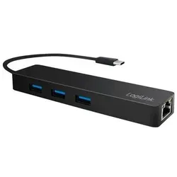 LogiLink UA0313 (USB-C, 4 Ports), Dockingstation + USB Hub, Schwarz