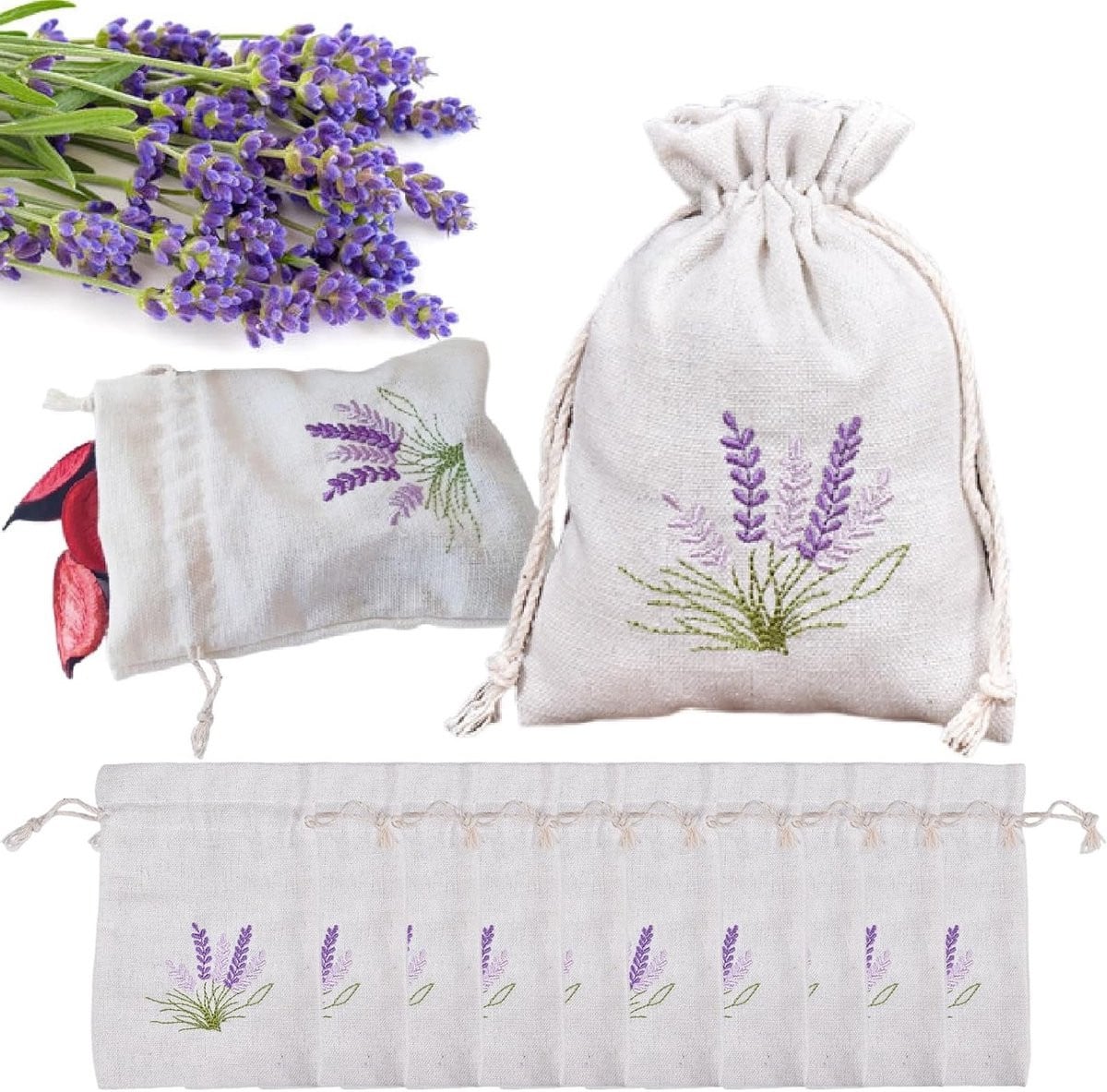 Set van 10 lavendelzakjes voor gedroogde lavendel, kruiden en decoratie