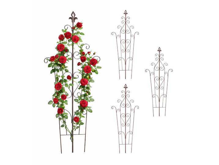 Relaxdays Rankgitter Braun Vintage 4er-Set 100x40 cm, Metall, 40x100x0.8 cm, Dekoration, Gartendeko, Rankgitter