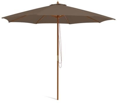 Costway 10 Feet Patio Umbrella with 8 Wooden Ribs and 3 Adjustable Heights-Brown