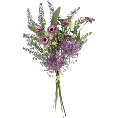 Kunstblume I.GE.A. "Kunstblumen-Strauß Protea Zinnien Lavendel", lila (violett), B:30cm H:50cm L:14cm, Polyester, Kunstpflanzen, Bouquet Blumensträuße Dekoblume Blumen Grabdeko
