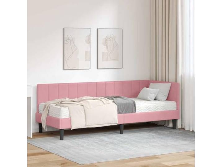 RJPLMFV Eckbett mit Matratze, Veloursgrau, 2-teilig Modern, Holz, Komfortschaum, Design mit Latten, Schlafsofa