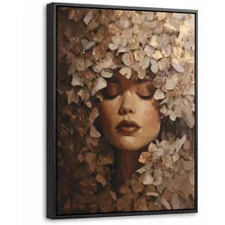 LEINWAND Bilder mit Rahmen - Gesicht - Dame - Blätter - Pinselstriche - 30x40