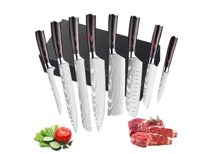 Dfito Messerset, 8 Teilige Scharfe Messer Set aus Edelstahl in Mehreren Größen mit Bequemen Griff, Messer Scharf/Rostschutz/Rutschfester küchenmesser, D8